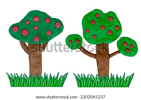 plasticine tree made from plasticine clay on white background