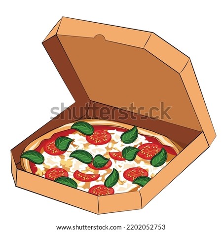 Box with delicious pizza Margarita on white background
