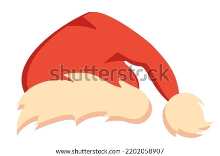Red Santa hat vector cartoon isolated on white background, flat illustration of holiday hat, cristmas clip art