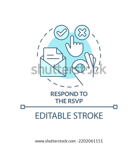 Respond to RSVP turquoise concept icon. Common business event etiquette rule abstract idea thin line illustration. Isolated outline drawing. Editable stroke. Arial, Myriad Pro-Bold fonts used Royalty-Free Stock Photo #2202061151
