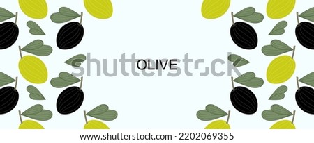 Olive background. Green and black Olives with copy space. Flat olives illustration. vector eps10 Royalty-Free Stock Photo #2202069355
