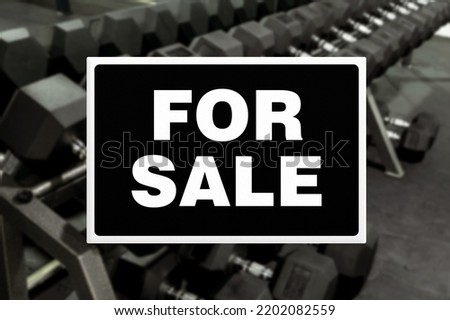 Simple for sale sign of gym equipment. Promo advertising.