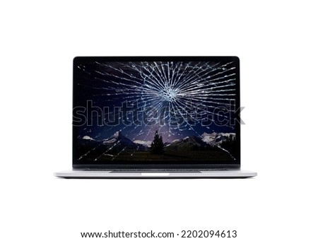 Broken Screen Laptop - Broken Screen MacBook - Laptop Cracked Screen Royalty-Free Stock Photo #2202094613