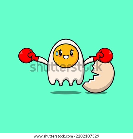 Cute Fried eggs mascot cartoon playing sport with boxing gloves and cute stylish design