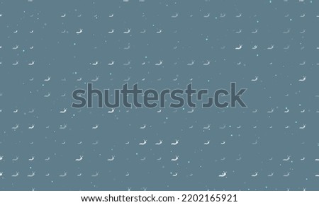 Seamless background pattern of evenly spaced white caterpillar symbols of different sizes and opacity. Vector illustration on blue gray background with stars