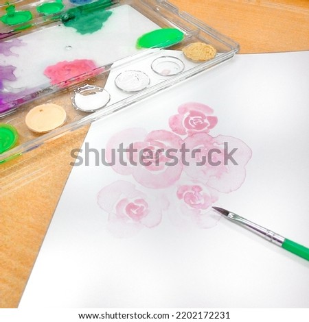 pink metallic rose painting in progress