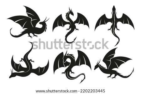 Dragon silhouette vector illustration at black and white design