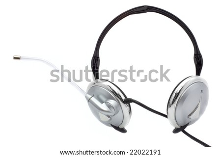 Headphones with a boom microphone and volume control isolated