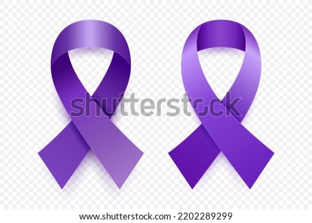 Vector 3d Realistic Purple Ribbon Set. Pancreatic Cancer Awareness Symbol Closeup. Cancer Ribbon Template. World Pancreatic Cancer Day Concept