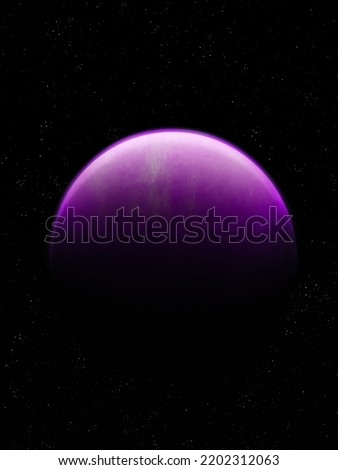 Purple planet with a solid surface and atmosphere. Fantastic exoplanet, sci-fi background. 