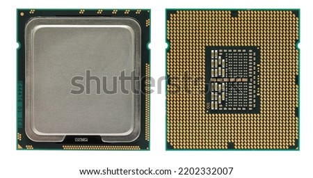 Computer processor CPU intel chip  isolated on white background Royalty-Free Stock Photo #2202332007