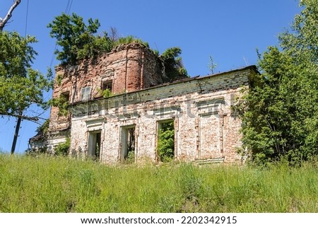 an abandoned Orthodox church. The temple of the village of Borisoglebskoye, Kostroma region, Russia. The year of construction is 1821. Currently, the temple is abandoned. Photo of the year 2022.