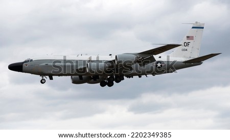 USAF RC-135 landing at RAF mildenhall  Royalty-Free Stock Photo #2202349385