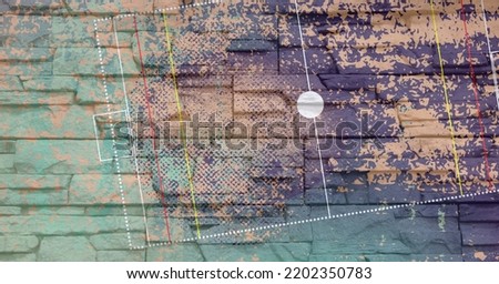 Composition of basketball court over grunge distressed background. sport and competition concept digitally generated image.