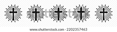 Christian cross sunburst icons. Cross starburst circle retro vintage hipster design. Cross in sunburst icon collection. Vector graphic EPS 10