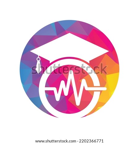 Graduate hat and medical pulse logo vector. Medical and nursing education logo template design concept.