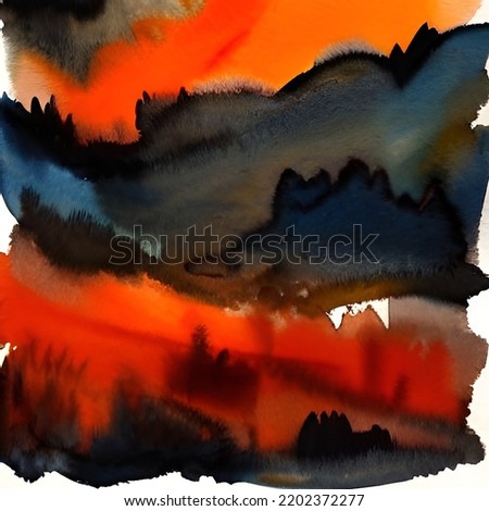Watercolor halloween background, abstract forest, trees and fire