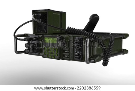 Radio military telephone, military communication on white background
