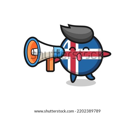 iceland flag character illustration holding a megaphone , cute design