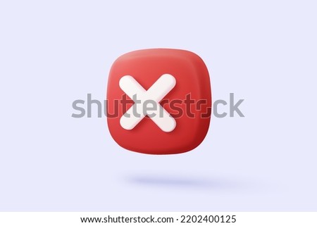 3d check wrong icon isolated on white background. negative check list button choice for false, correct, tick, problem, warning security. warning icon vector with shadow 3D rendering illustration