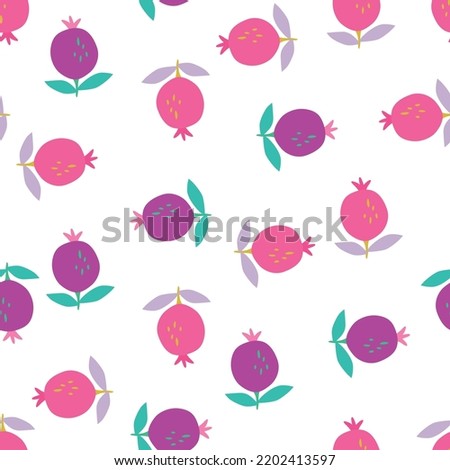 Seamless pattern with pomegranate fruit. Botanical fruits wallpaper. Decorative backdrop for fabric design, textile print, kitchen textiles, wrapping paper, cover. Doodle vector illustration