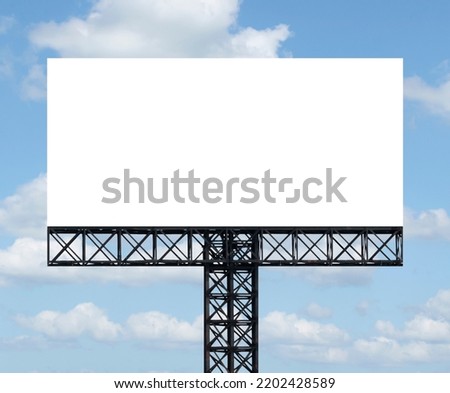 Outdoor pole billboard with mock up white screen on blue sky background with clipping path