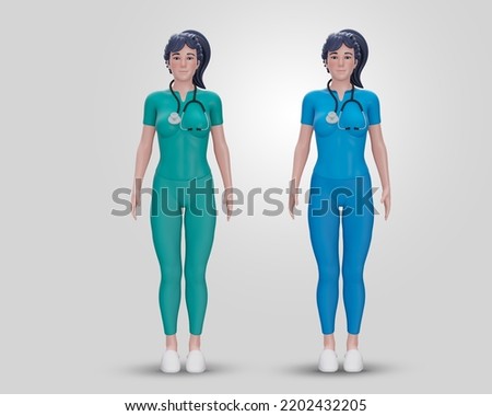 3d render. Cartoon character woman doctor wears uniform. Medical clip art isolated on background. Health care consultation, medical science