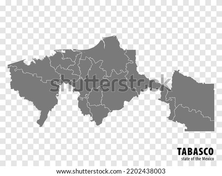 State Tabasco of Mexico map on transparent background. Blank map of  Tabasco with  regions in gray for your web site design, logo, app, UI. Mexico. EPS10. Royalty-Free Stock Photo #2202438003