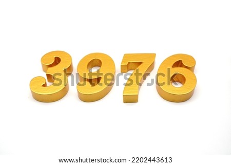   Number 3976 is made of gold-painted teak, 1 centimeter thick, placed on a white background to visualize it in 3D.                               