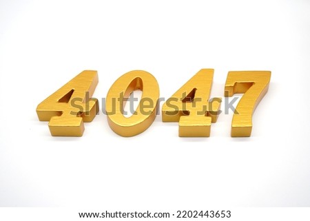   Number 4047 is made of gold-painted teak, 1 centimeter thick, placed on a white background to visualize it in 3D.                                 