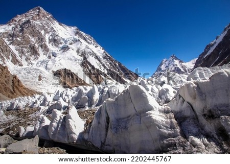 The ice and snow going to melt on high altitude of K2 mountain during summer, Pakistan.
