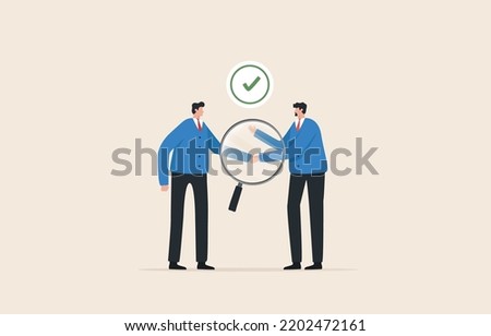 Business transparency. An open, honest and straightforward process about companies or business operations. Two businessmen shake hands and agree to do business. Royalty-Free Stock Photo #2202472161