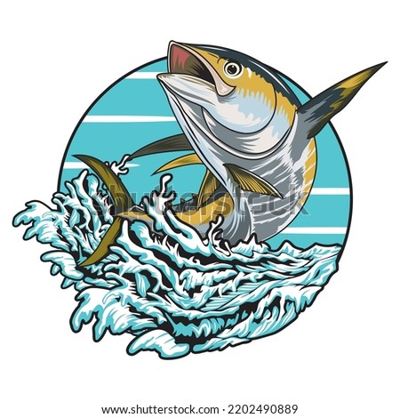 tuna fishing illustration t shirt logo vector image template clipart stock

