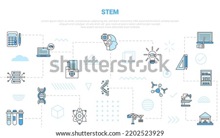 stem science technology engineering and math concept with icon set template banner with modern blue color style