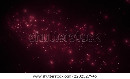 Pink red night fireworks bright sparkles and shiny festival explosion, glittering motion of sky fire. Motion blur fireworks twinkle at evening christmas holiday, party flash on black sky background