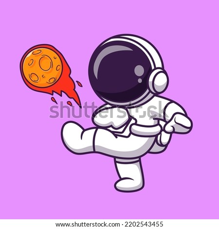 Cute Astronaut Playing Moon Soccer Ball Cartoon Vector Icon Illustration. Science Sport Icon Concept IsolatedPremium Vector. Flat Cartoon Style