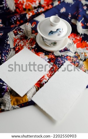 Mockup in jpeg format in Japanese style with silk fabric
