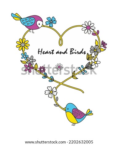 heart flower  birds  design print