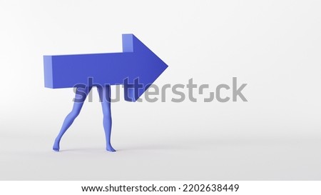 3d render, abstract business metaphor. Blue legs with arrow, clip art isolated on white background. Navigation symbol, direction concept