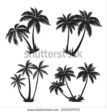 Vector Set Of Tropical Palm Trees Silhouettes Illustration Isolated On White Background