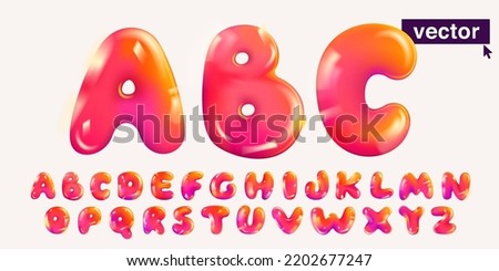 Realistic 3D design alphabet in cartoon balloon style. Vector illustration. Perfect for cute banner, glossy design posters, multicolor icons, vibrant advertising.