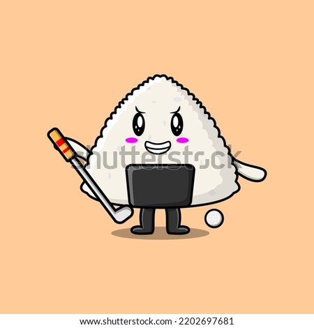 Cute cartoon Rice japanese sushi character playing golf in concept flat cartoon illustration