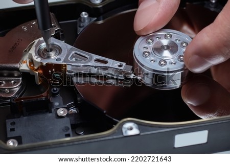 data hard drive backup disc hdd disk restoration restore recovery engineer work tool virus access file fixing failed profession engineering maintenance repairman technology concept.