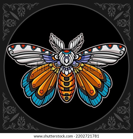 Colorful moth mandala arts isolated on black background