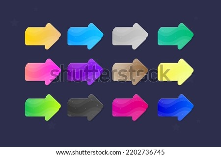 GUI Set Of Game Arrow Buttons In Different Colors In  Cosmic Fantasy Futuristic Cute Cartoon Style For Web Sites Or Mobile App , Your Business . Vector Design
