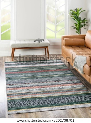 Modern multicolour living area rug interior room rug design. Royalty-Free Stock Photo #2202738701