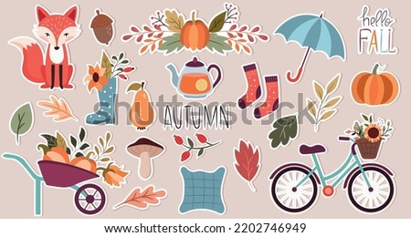 Autumn set of magnet stickers on a separate background