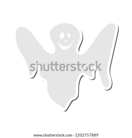 Halloween Holiday Sticker With Shadow Element. Ghost Over White Background for Creating Halloween Designs.  Vector illustration.