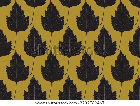 Seamless maple leaves, autumn fabric print in black and gold