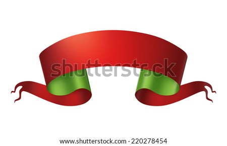3d red green medieval ribbon placard, Christmas banner label isolated on white background